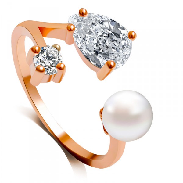 Crystals and Pearl Rose Gold Dainty Ring